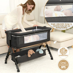 3 in 1 Baby Bassinet Bedside Sleeper with Wheels, Mosquito Net, Foldable Crib, Dark Grey